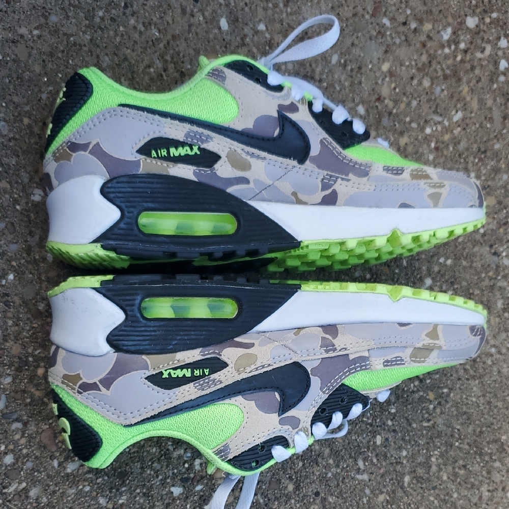 Nike Air Max 90 Volt Green Duck Camo Youth 4 Classic Sneakers CW4039-300 - Picture 5 of 8